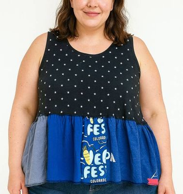 Polka Dot Upcycled Ruffle Tank Top by Constance Wilde
