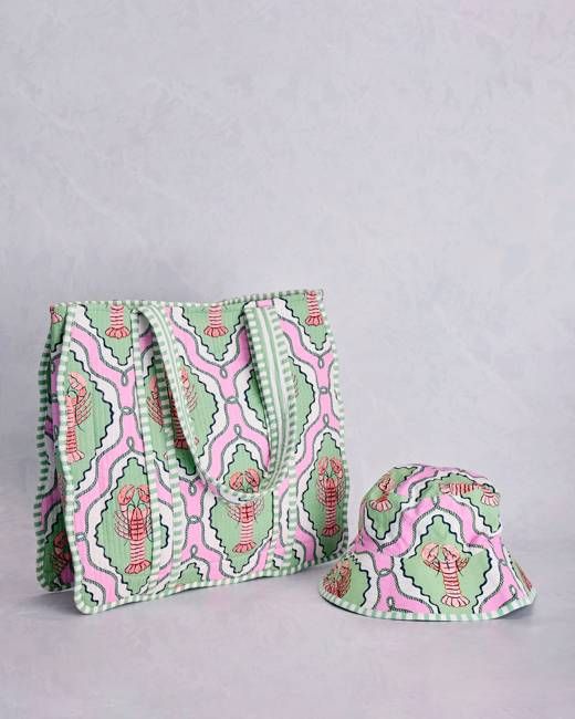 Lobster Lagoon - Scalloped Tote & Bucket Hat Bundle - Pink Mojito