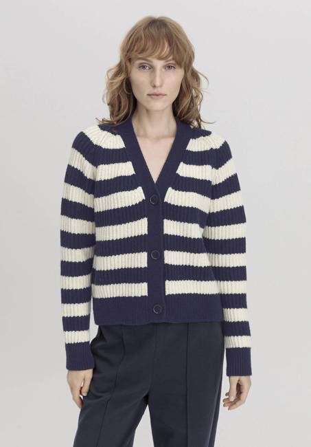 Cardigan striped relaxed made of organic merino wool with organic cotton