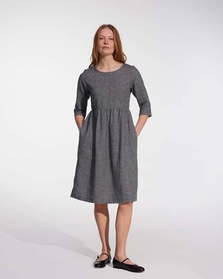 No.19 Midi Linen Dress in Brasserie Check