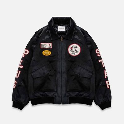 Plus Black Satin Bomber Jacket
