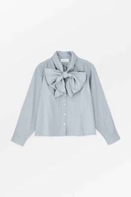 Dalia bow shirt - Tiny blue stripe