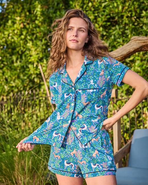 Must Love Dogs - Organic Pima Modal Knit Short PJ Set - Cerulean