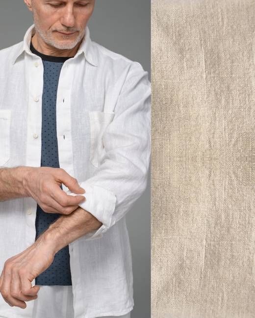 Men's Long Sleeve Heavyweight Linen Shirt in Dune