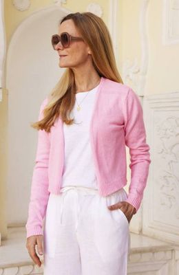 Strickjacke aus Merinowolle mit Rändern | Hellrosa