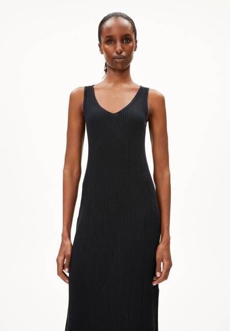 LINEN BLEND KNIT DRESS| black