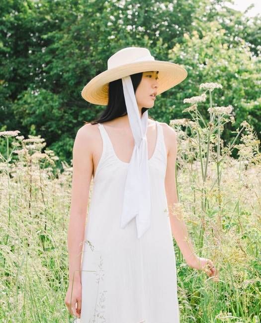 Wide Brim Hat With Off White Tie