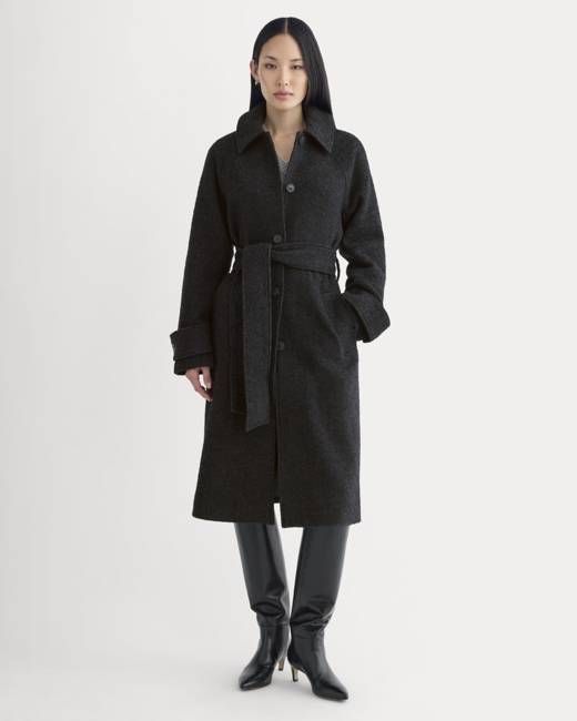 Italian Belted Overcoat | Carbone/Black