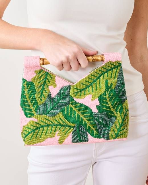 Pink - Beaded Palm Leaf Bag - Tiana Designs