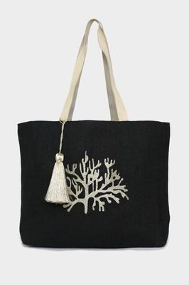 Coral Jute Beach Bag | Black/ Gold