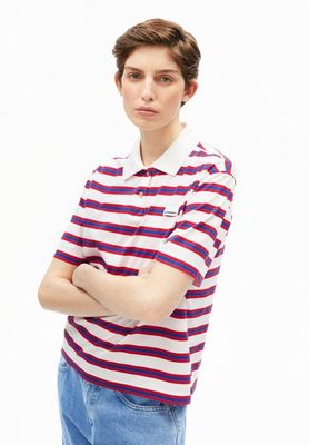 STRIPE POLO T-SHIRT | light oatmilk-mars red-dynamo blue