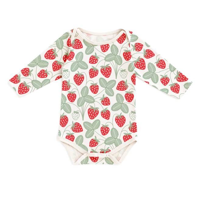 Long-Sleeve Snapsuit - Strawberries Red & Green