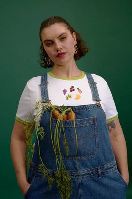 Maya - Cotton T-Shirt in Fruit & Veg Embroidery