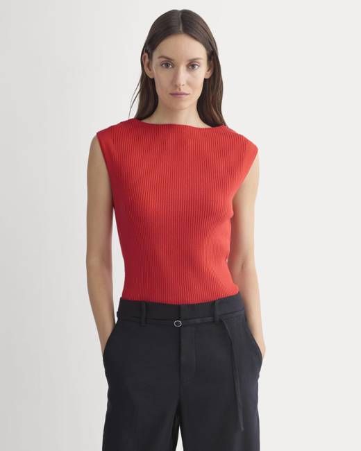 Boat-Neck Ribbed Knit | Fiery Red