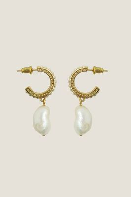 Pearl Drop Hoop Earrings | Gold