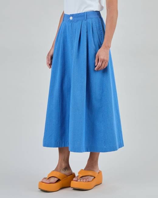 Checks Midi Skirt Blue