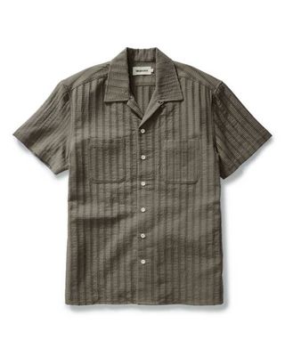 The Conrad Shirt in Fatigue Olive Dobby Stripe