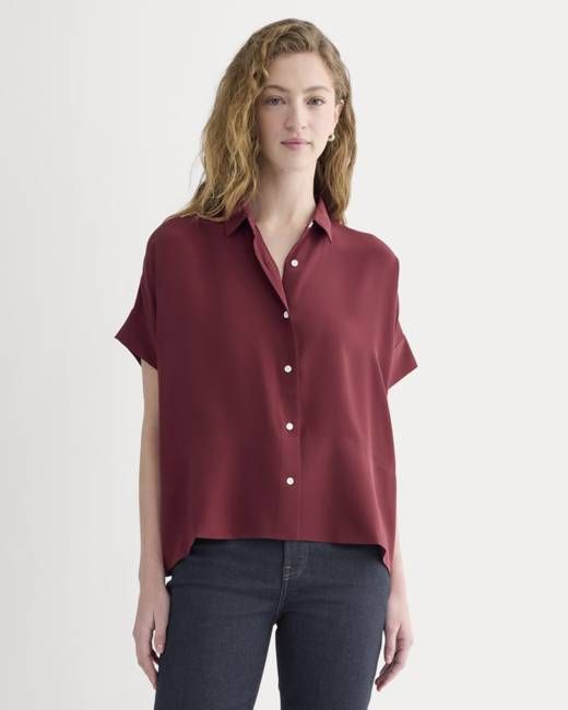 The Boxy Shirt in Washable Silk | Pomegranate