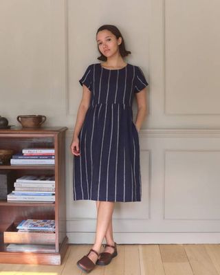 No.15 Linen Day Dress in Blundell Stripe