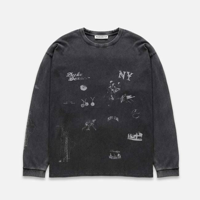 NY Sketch Washed Grey Long Sleeve Top