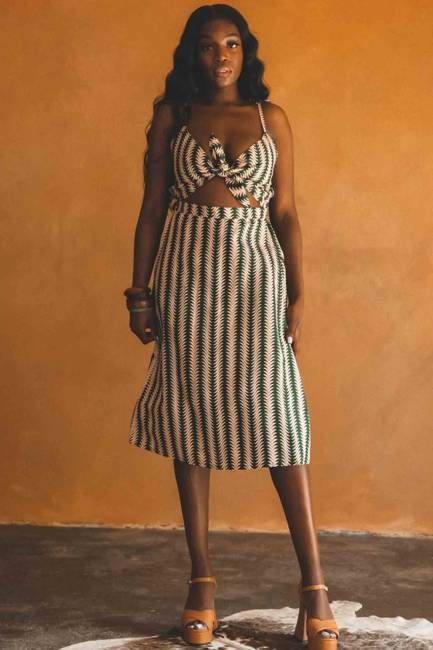 Unkha Bow Front Cut Out Dress in Pink and Green Sprigs