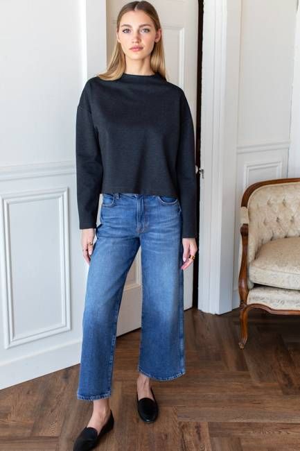 Jewel Neck Top - Charcoal