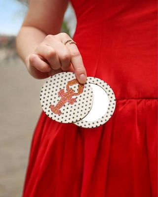 Polka Dot Combo - Hand Painted Lobster Compact Mirror - Solar Eclipse