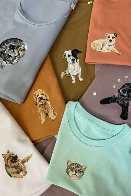 Custom Hand Painted Pet Portrait T-shirt UK only