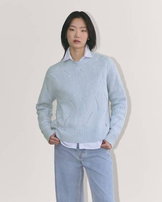 The Pointelle Sweater in Cloud | Chambray Blue