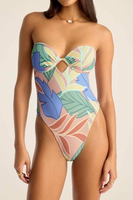 Mabel Underwire Bandeau One Piece - Retro Jungle Crepe Texture