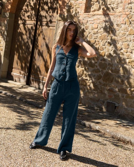 Fabi - Linen Pants in Dark Blue