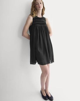Twisted Pleated Mini Dress in Silk Georgette | Black