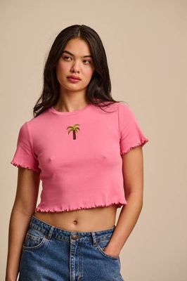 Greta - Kurz geschnittenes Baumwolltop in Rosa mit Handflächenstickerei