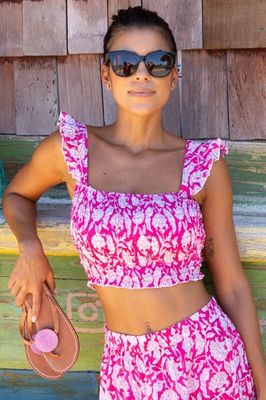 Bryony Organic Cotton Top | Dianthus Pink/White