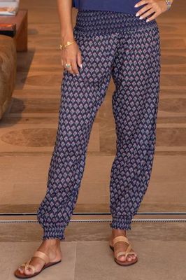 Harem Organic Cotton Trousers | Primrose Stamp Navy/Pink