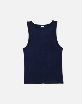 Ribbed High Neck Tank - Navy