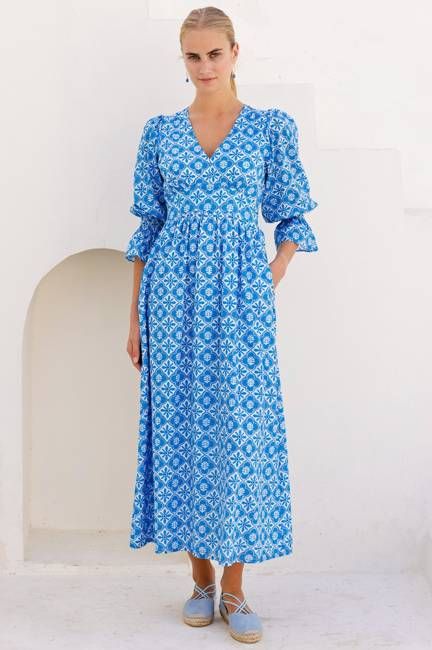 Chloe Organic Cotton Dress | Blue/White