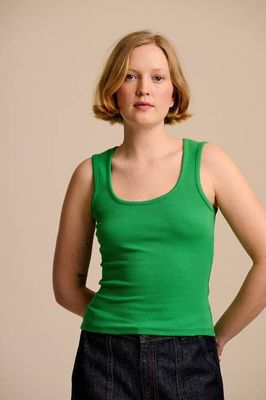 Romy  - Cotton Scoop Vest in Kelly Green