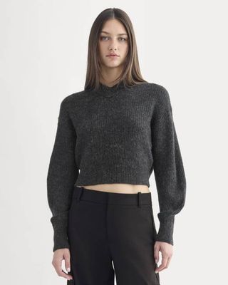 Cropped Cocoon Sweater in Alpaca | Heathered Black