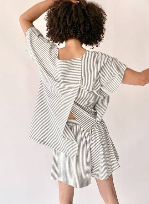 Tee Top, navy indigo stripe