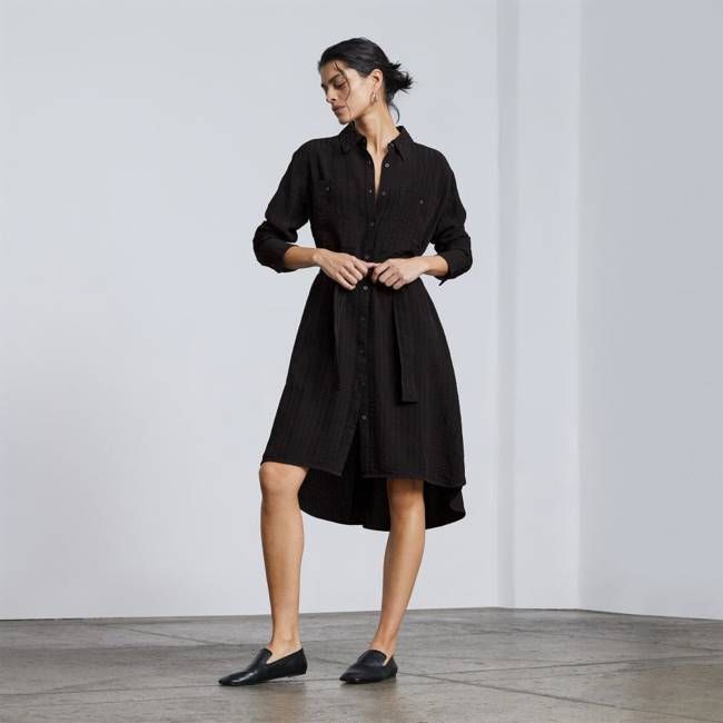 The City Stripe Draped Shirt Dress | Black