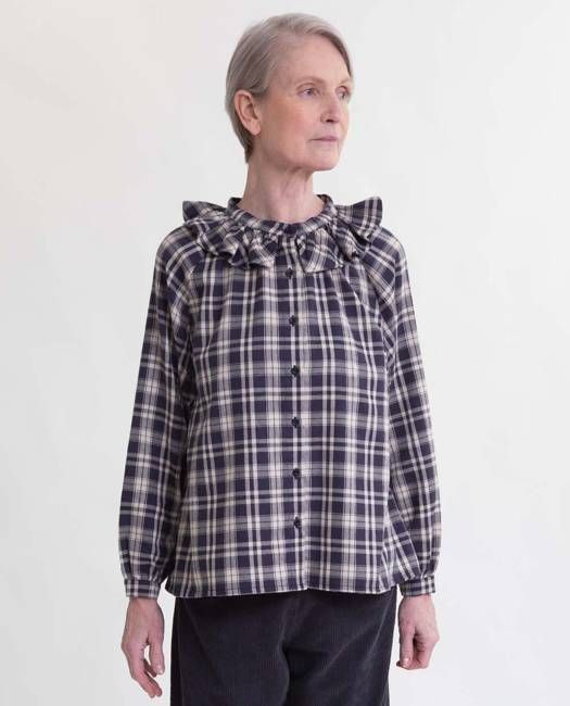 Tina-Cay Seacell Shirt In Navy & Beige Check