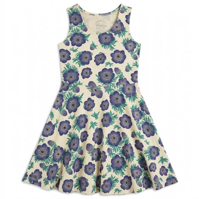 Girls Organic Cotton Sleeveless Twirl Dress: Purple Poppies