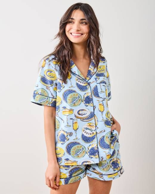 Champagne & Caviar - Short PJ Set - Pale Blue