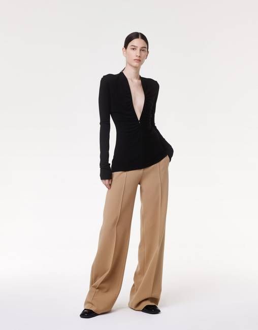 Shirred Long Sleeve Top | Black