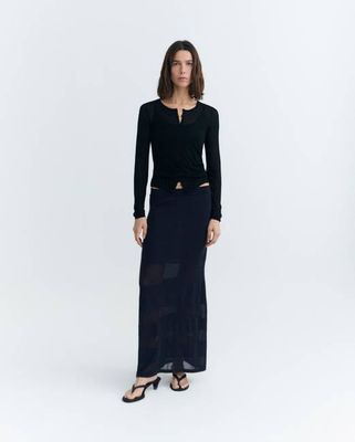 Semitransparent striped long skirt navy Noira