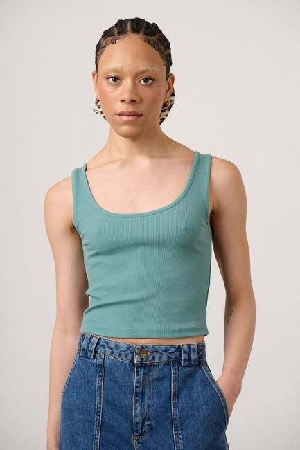 Eden - Cotton Ribbed Vest in Sage Green
