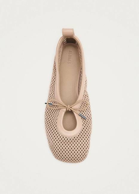 Rosalind Mesh Beige Leather Ballet Flats