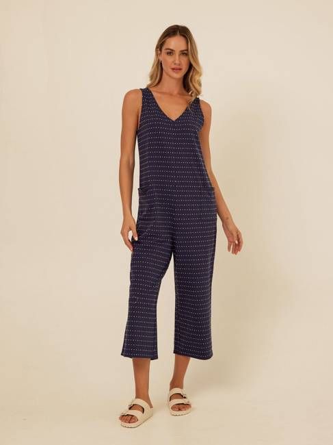 Rainey Dot Embroidered Terry Capri Jumpsuit
