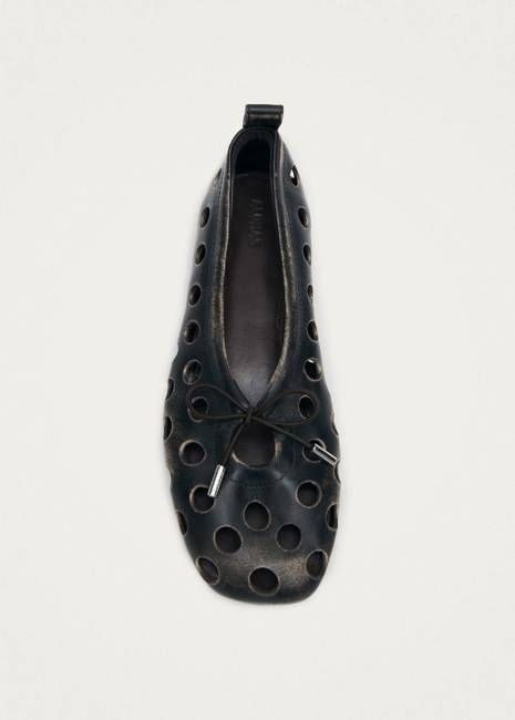 Rosalind Cut Out Vintage Effect Brown Leather Ballet Flats